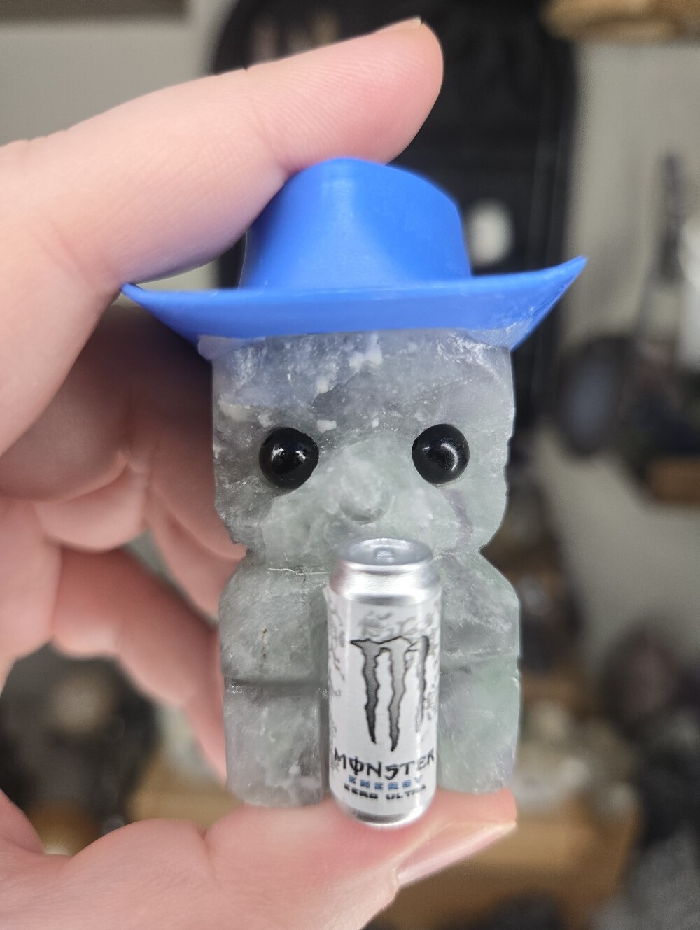 Fluorite Cowboy Hat Monster Energy Crystal Hedgie Buddy - Picture 1 of 4